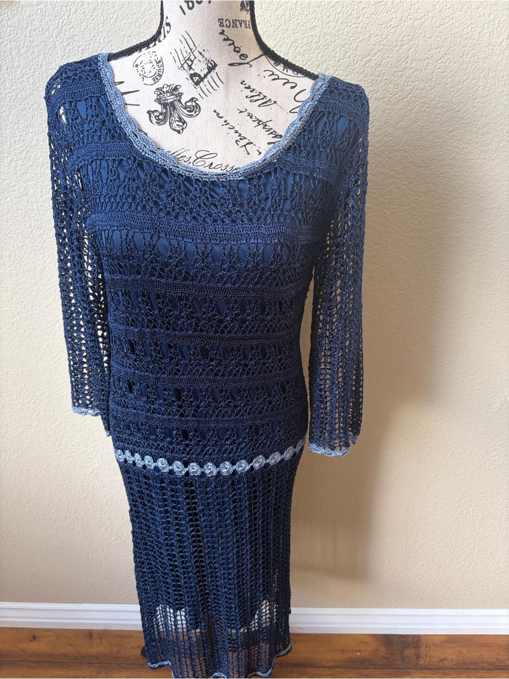 Vintage Saint Tropez West Carole Little Crochet Midi Dress L